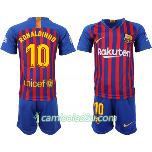 Camisolas de Futebol FC Barcelona Ronaldinho 10 Criança Equipamento Principal 2018/19 Manga Curta Camisolas de Futebol FC Barcelona Ronaldinho 10 Criança Equipamento Principal 2018/19 Manga Curta